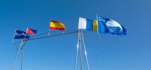 Banderas que ondean en Puerto Calero. 